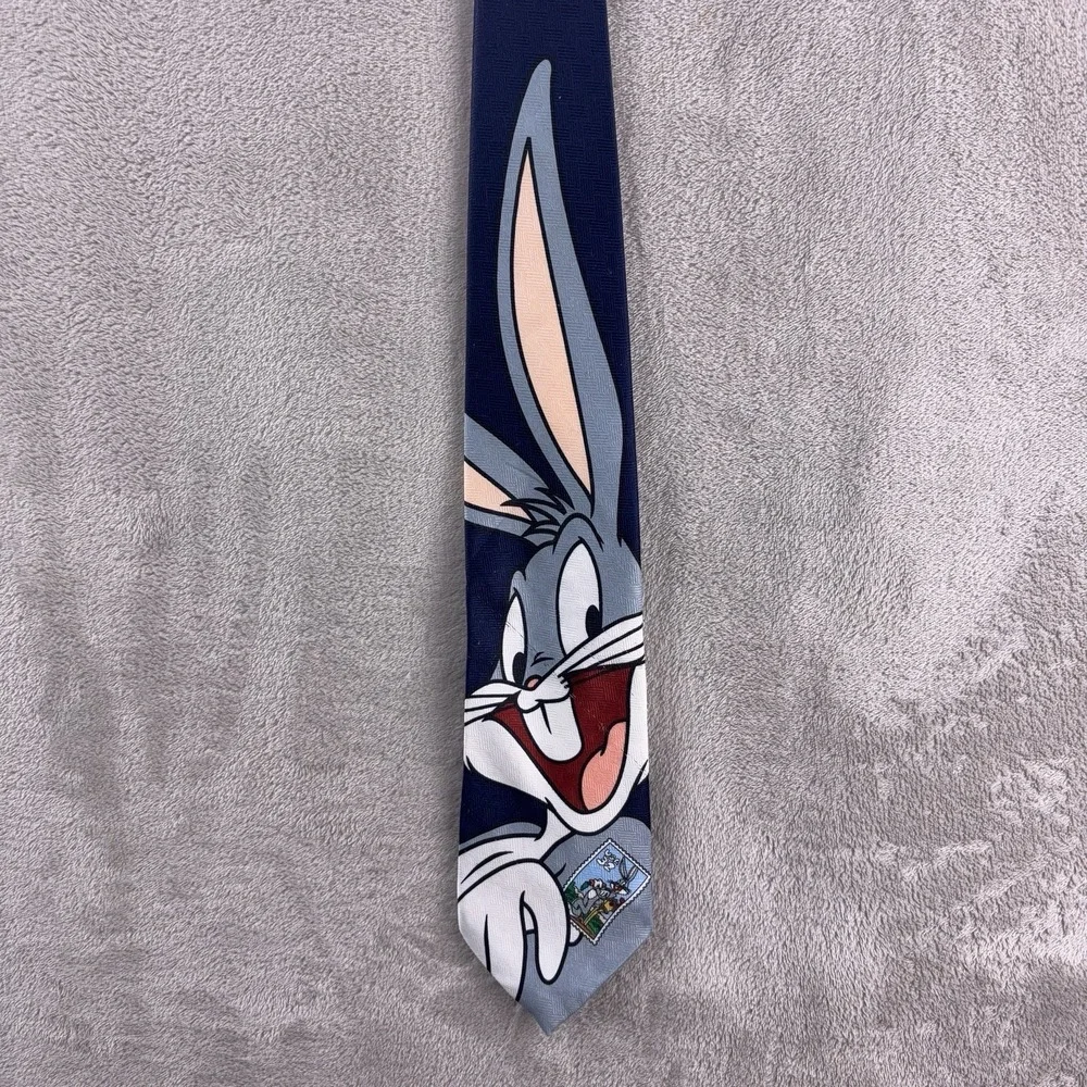 Vintage‎ Bugs Bunny Necktie Mens Navy Looney Tunes 1997 Stamp Collection